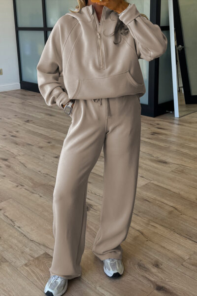 Jet Stream Half Zip Thumbhole Sleeve Hoodie Active Pants 2pcs Outfit