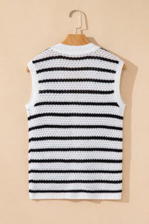 Black Stripe V Neck Gold Buttons Elegant Sweater Vest - Image 5