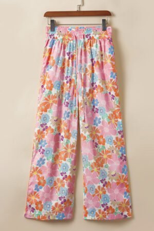 Pink Floral Smocked Waist Loose Pants - Image 4