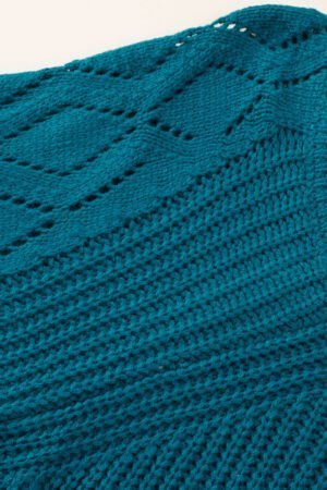 Blue-3 Hollow-out Puffy Sleeve Knit Sweater - Image 7