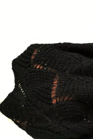 Black Hollow Out Knit V Neck Drop Shoulder Sweater - Image 8