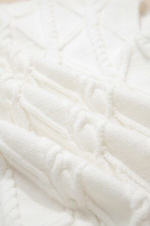White Pearled High Neck Textured Knit Sweater Vest - Image 8