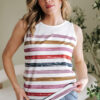Red Stripe Rainbow Round Neck Tank Top