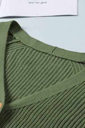 Green Bishop Sleeve Button V Neck Cardigan Sweater - Image 6