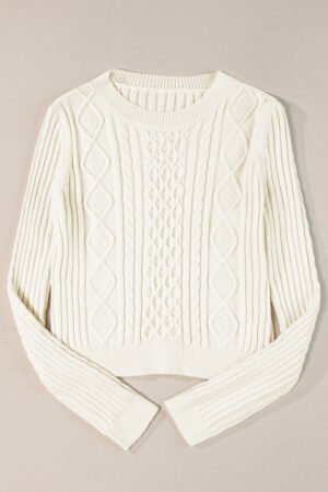 White Cable Knit Cropped Sweater - Image 6
