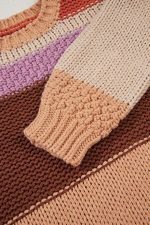 Multicolour Cropped Colorblock Drop Shoulder Knitted Sweater - Image 13