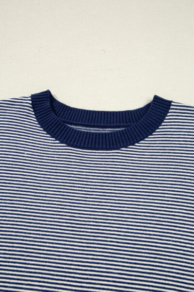 Blue Stripe Color Block Patchwork Dolman Oversize Tunic Sweater