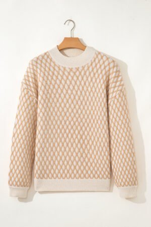Smoke Gray Rhombus Textured Knit Mock Neck Sweater - Image 5