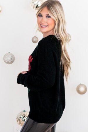 Black Tinsel Merry and Bright Graphic Christmas Sweater - Image 4