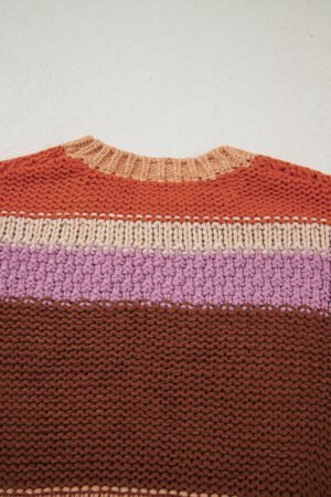 Multicolour Cropped Colorblock Drop Shoulder Knitted Sweater - Image 12