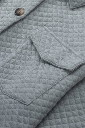 Gray Retro Quilted Flap Pocket Button Shacket - Image 7