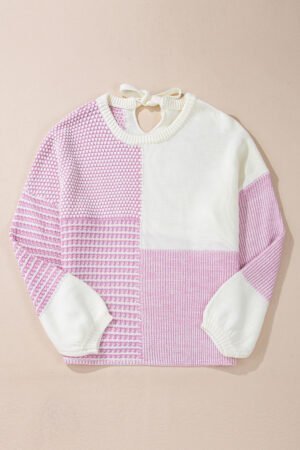Bonbon Neutral Colorblock Tie Back Sweater - Image 4
