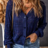 Blue Lightweight Buttoned Front Crochet Cardigan