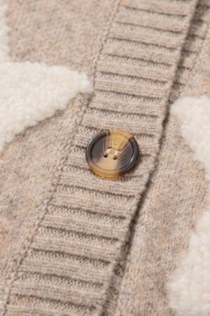 Khaki Sherpa Star Pattern Textured Sweater Cardigan with Pockets - Image 7