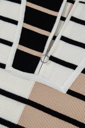 Black Stripe Colorblock Quarter Zip Collar Sweater Vest - Image 8