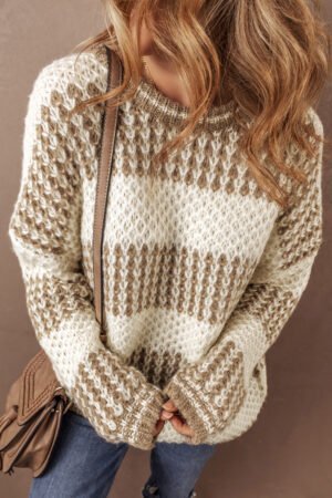 Alternative view of Brown Stripe Drop Shoulder Round Neck Loose Sweater