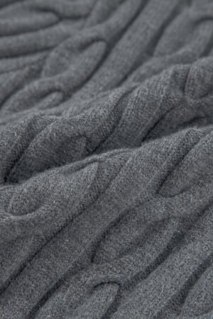 Medium Grey Color Contrast Ribbed Edge Cable Knit V Neck Sweater - Image 6