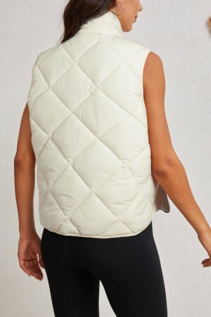 Alternative view of Beige Quilted High Neck Button Up Pocket Vest Coat