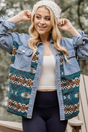 Alternative view of Blue Aztec Printed Denim Jacket