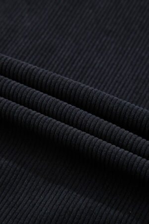 Black Hooded Drawstring Pockets Corduroy Shacket - Image 8