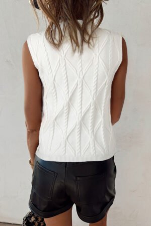 Alternative view of White Pearled High Neck Textured Knit Sweater Vest