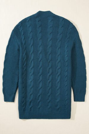 Peacock Blue Cable Knit Button Front Pocketed Baggy Cardigan - Image 4