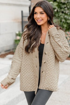Jet Stream Solid Color Quilted Puffer Buttoned Shacket - Image 4