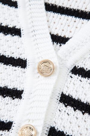 Black Stripe V Neck Gold Buttons Elegant Sweater Vest - Image 8