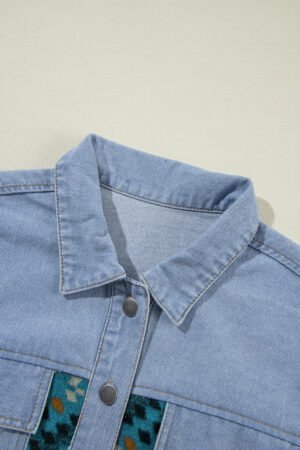 Blue Aztec Printed Denim Jacket - Image 7