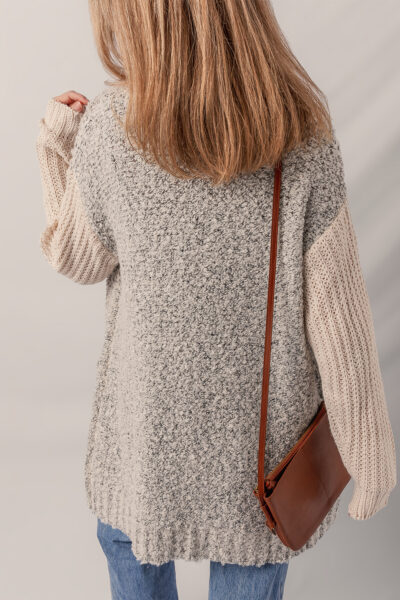 High Color Block Side Pockets Open Front Cardigan