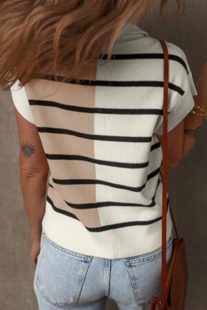 Black Stripe Colorblock Quarter Zip Collar Sweater Vest - Image 3