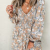 Khaki Maple Grove Floral Smocked Puff Sleeve Long Dress