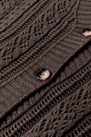 Dark Khaki Open Knit Drop Shoulder Sweater Cardigan - Image 7