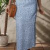 Sky Blue Boho Floral High Waist Long Skirt with Side Split