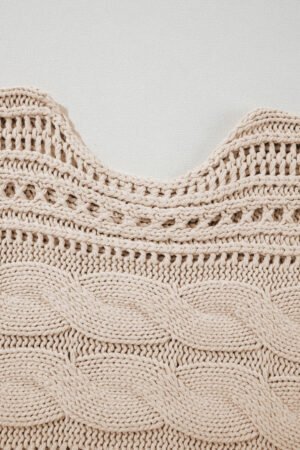 Smoke Gray Hollow-out Cable Knit Cropped Sweater - Image 6