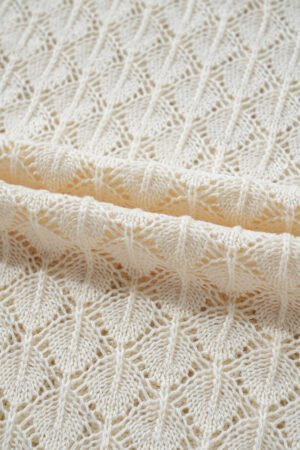 Beige Hollow Out Crochet O Neck Short Sleeve Sweater Tee - Image 8