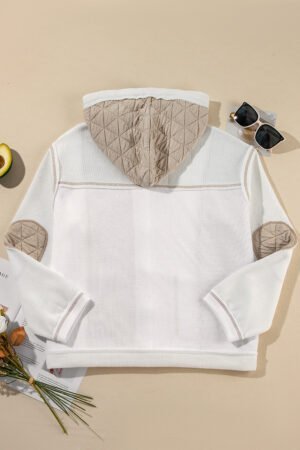 Beige Quilted Textured Patchwork Loose Fit Hooded Jacket - Image 7