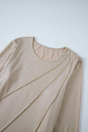 Parchment Asymmetric Seam Detail Solid Color Long Sleeve Top - Image 7