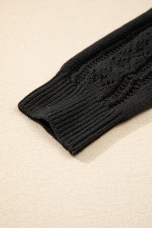 Black Open Knit Drop Shoulder Sweater Cardigan - Image 8