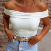 White Folded Off Shoulder Slim Top
