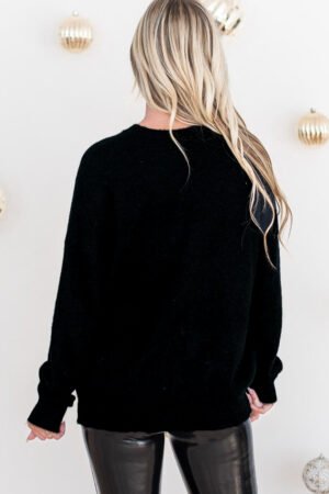 Black Tinsel Merry and Bright Graphic Christmas Sweater - Image 3