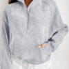 Light Grey Quarter Zip Stand Neck Kangaroo Pocket Sweatshirt