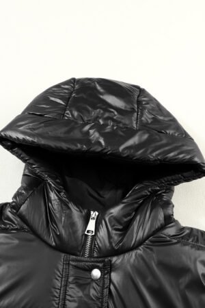 Black Hooded Long Quilted Vest Coat - Image 7