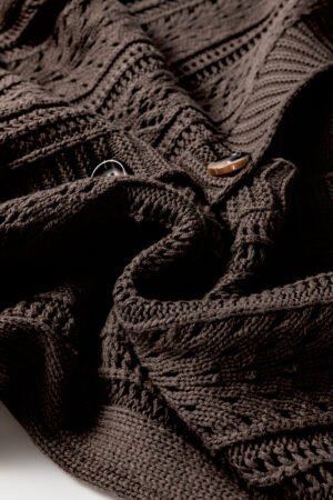 Dark Khaki Open Knit Drop Shoulder Sweater Cardigan - Image 8
