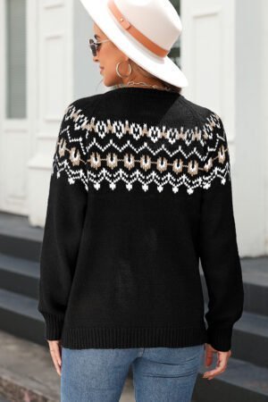 Black Western Fashion Abstract Printed Cardigan Sweater - Image 2