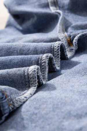 Sky Blue 3/4 Sleeve Ruffled Patched Pocket Denim Blouse - Image 8