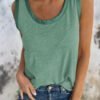 Mist Green Metallic Sheen Edge Scoop Neck Tank Top