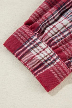 Beau Blue Plaid Print Patchwork Hooded Raw Hem Denim Jacket - Image 8