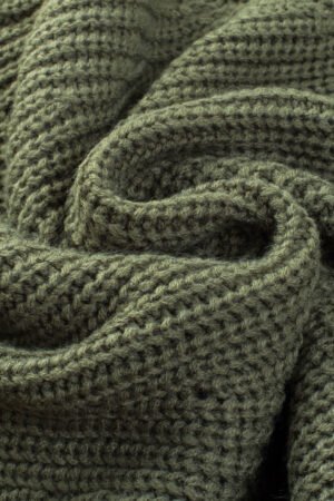 Green Hollow-out Puffy Sleeve Knit Sweater - Image 8