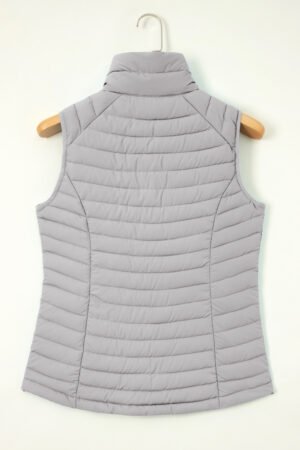 Silvery Plush Collared Quilted Zipped Puffer Vest - Image 7